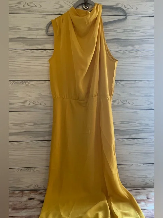 Pretty Garden Satin Halter Neck Maxi Dress in Mustard Yellow L - Picture 3 of 14